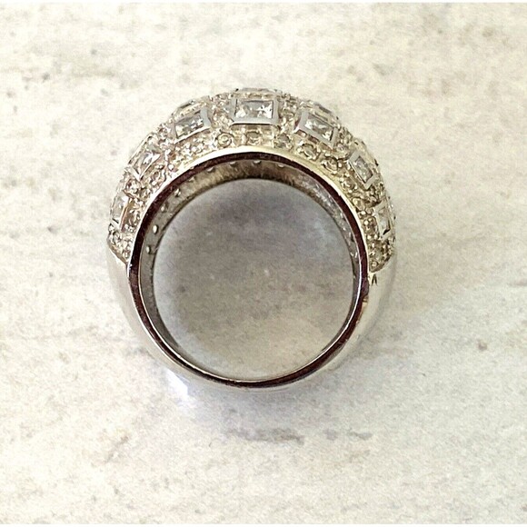 Sterling Silver Cubic Zirconia Domed Bombe Ring Statement Sz 7.5 Cocktail 13 Grs - Picture 8 of 11